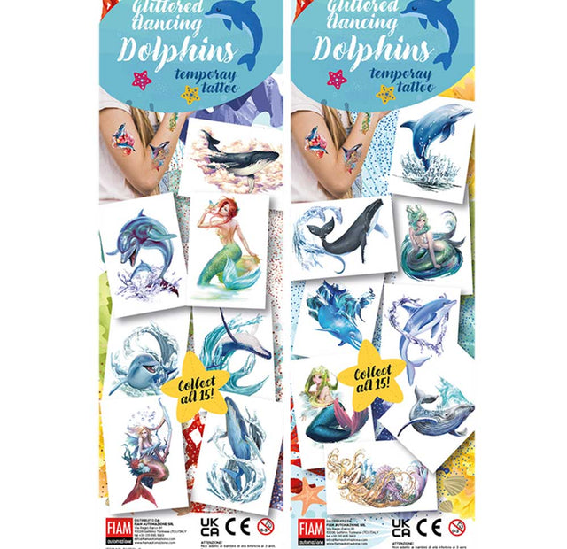 Glittered Dancing Dolphin flat-pack vending tattoos.