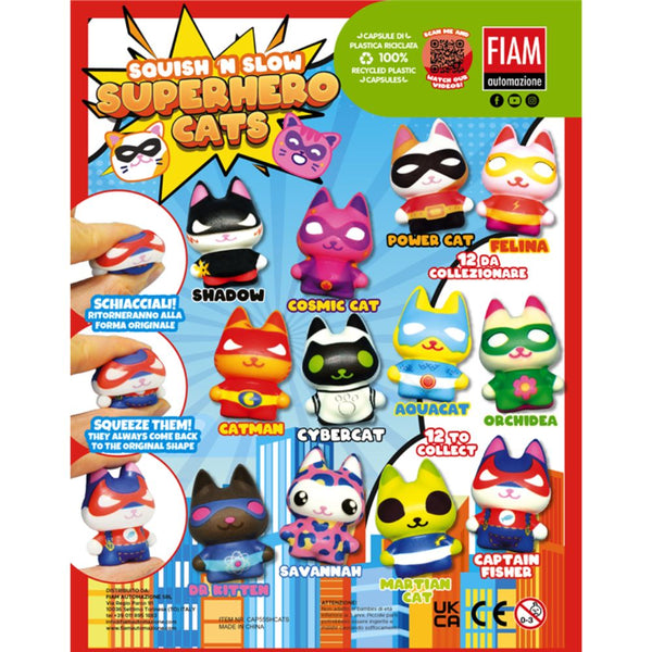 Squish' n Slow Superhero Cat in a 55mm novelty vending capsules.