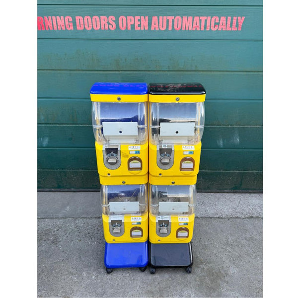 Used Tomy Gacha 4 Head Capsule Vending Machine Yellow / Blue / Black