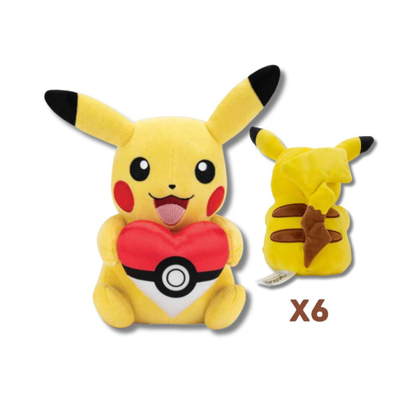 Pokemon Pikachu With Poke Ball Heart 8 inch Size 2/3 - Licensed Prize Plush Toy (x6)