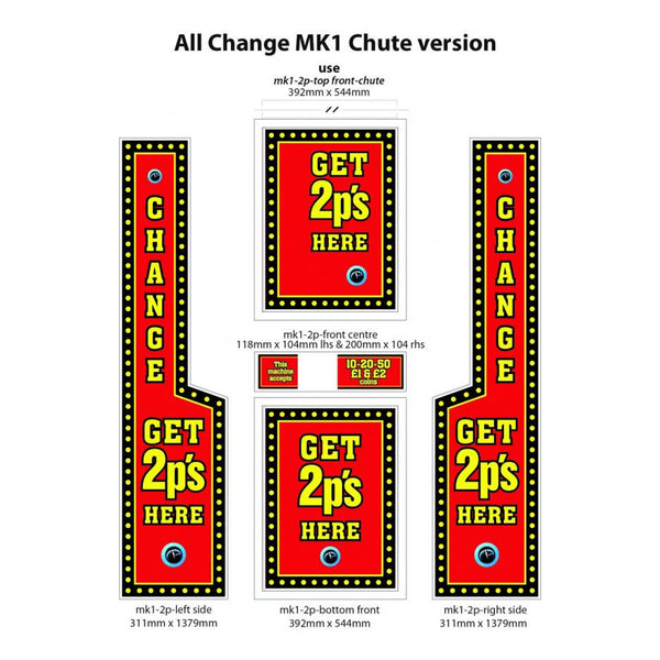 All Change Leeds Mk1 Changer Replacement Artwork Kit - 2p / 10p / £1 Versions - Maxx Grab