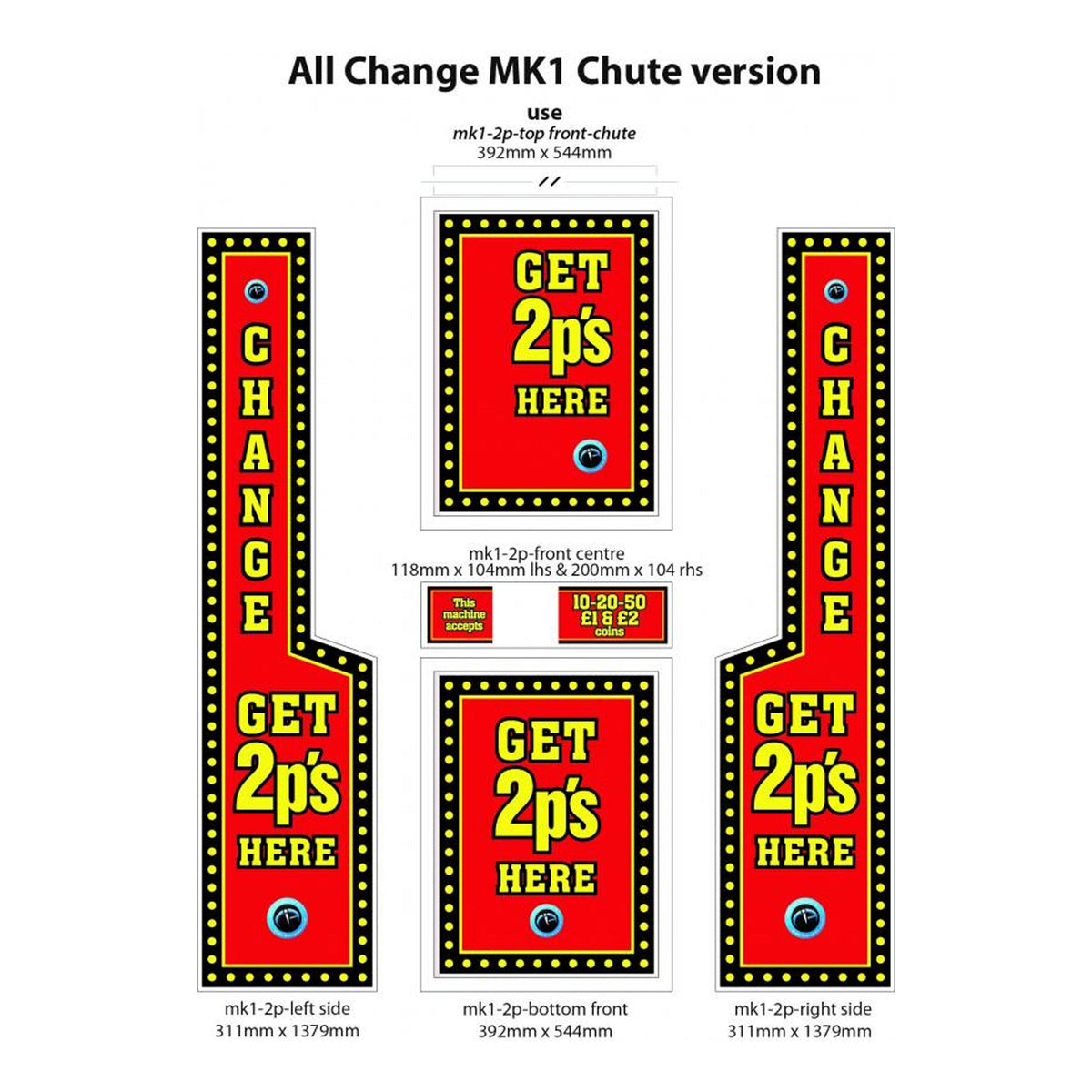 All Change Leeds Mk1 Changer Replacement Artwork Kit - 2p / 10p / £1 Versions - Maxx Grab