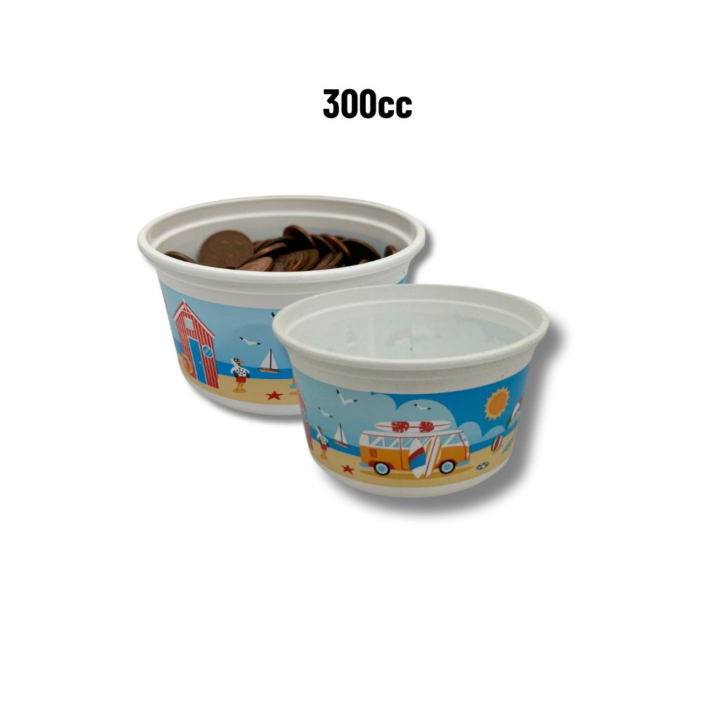 Small Coin Cups 300cc (x1000) - Seaside Theme - Recycled Materials