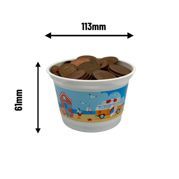 Plastic Large Coin Cups 500cc (x1000) - Seaside Theme - Recycled Materials