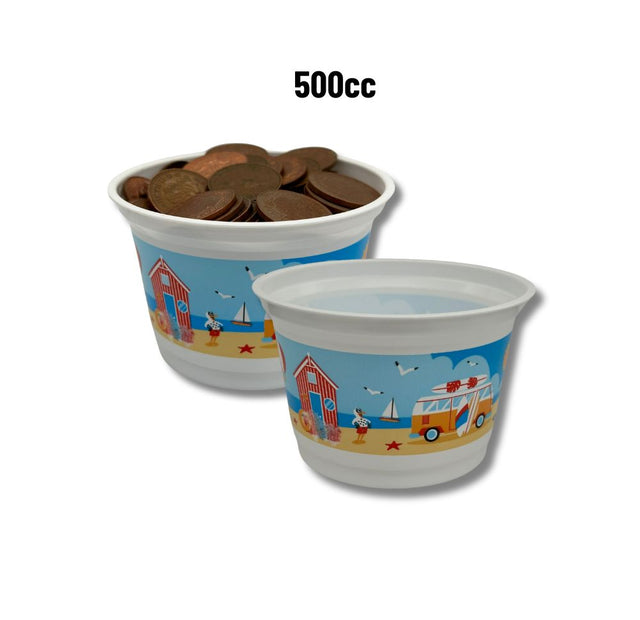 Plastic Large Coin Cups 500cc (x1000) - Seaside Theme - Recycled Materials