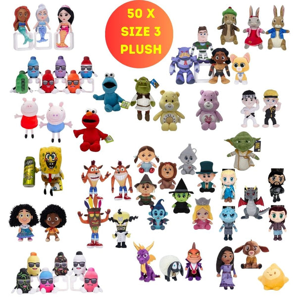 Assorted Prize Plush Mix - Size 3 - Assorted Licensed Prize Plush Toys (x50)