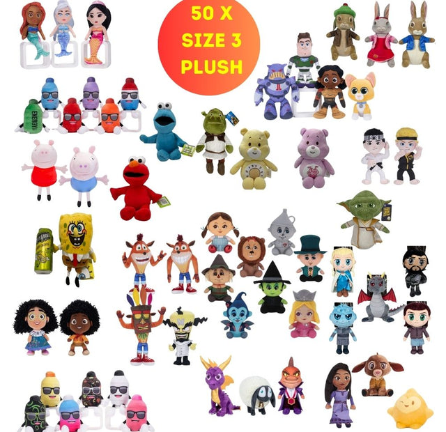 Assorted Prize Plush Mix - Size 3 - Assorted Licensed Prize Plush Toys (x50)
