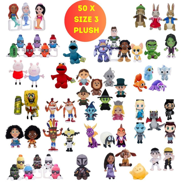 Assorted Prize Plush Mix - Size 3 - Assorted Licensed Prize Plush Toys (x50)