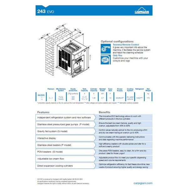 Used Carpigiani 243 Evo Ice cream machine