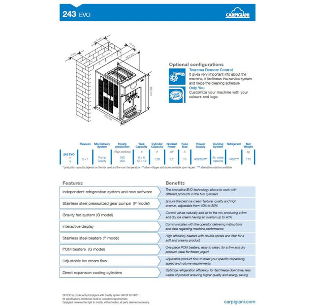 Used Carpigiani 243 Evo Ice cream machine