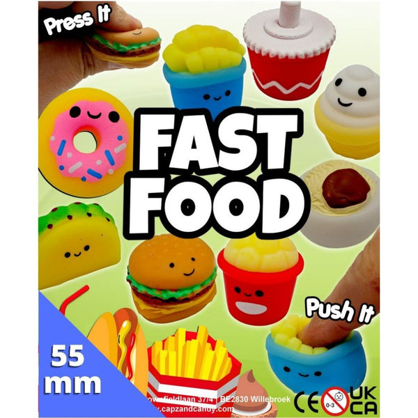 Fast Food - Press It! contained in 55mm vending prize capsules.