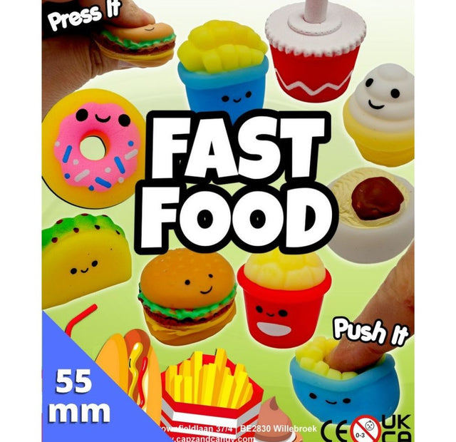 Fast Food - Press It! contained in 55mm vending prize capsules.
