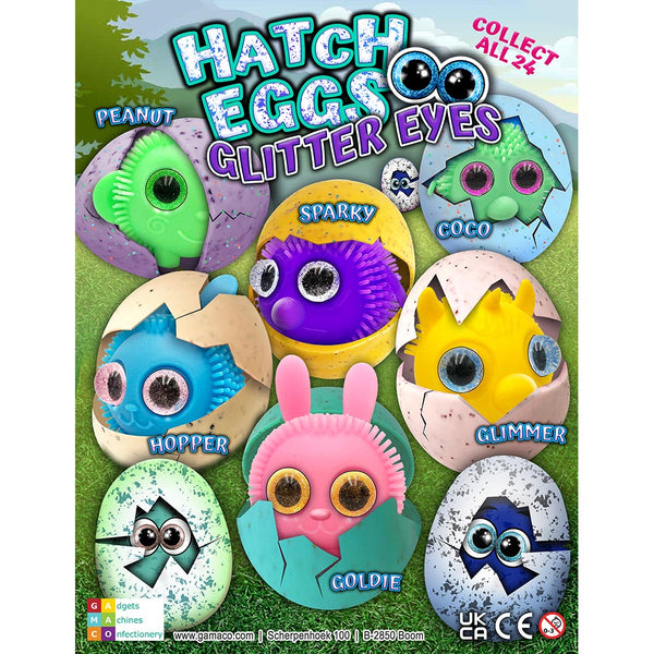 Hatch Eggs Glitter Eyes (x500) 50mm Prize Vend Capsules