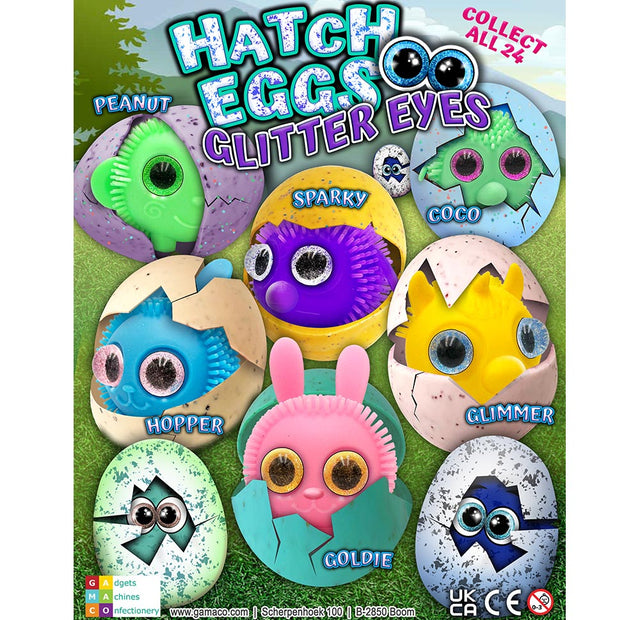 Hatch Eggs Glitter Eyes (x500) 50mm Prize Vend Capsules