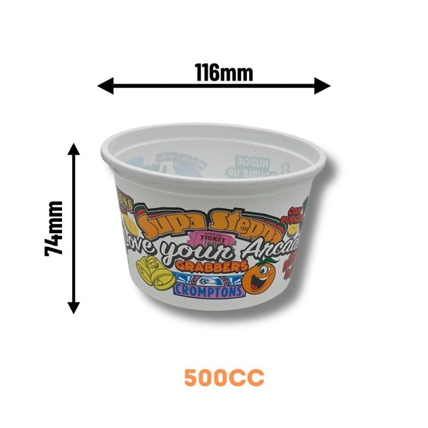 Plastic Large Coin Cups 500cc (x800) - Love Your Arcade Theme