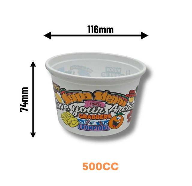 Plastic Large Coin Cups 500cc (x800) - Love Your Arcade Theme