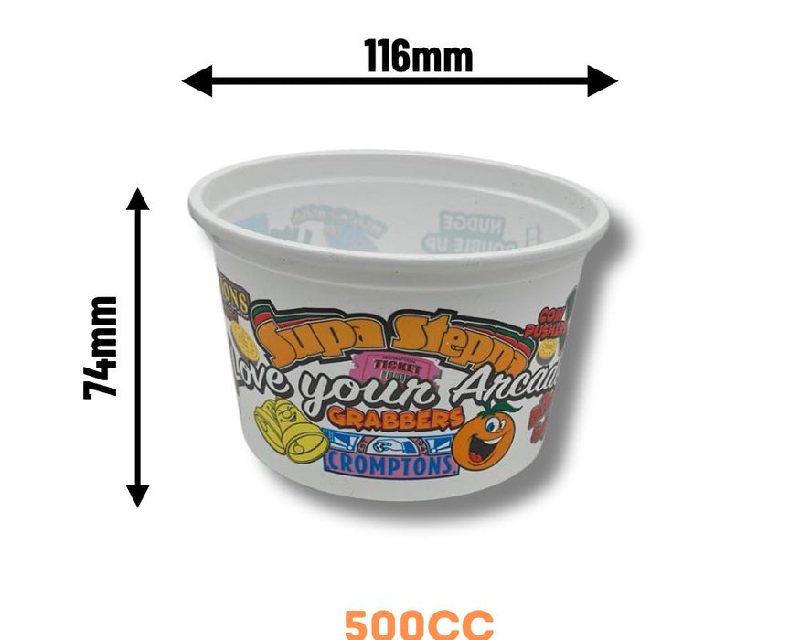 Plastic Large Coin Cups 500cc (x800) - Love Your Arcade Theme