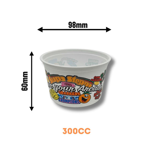 Plastic Small Coin Cups 300cc (x1200) - Love Your Arcade Theme