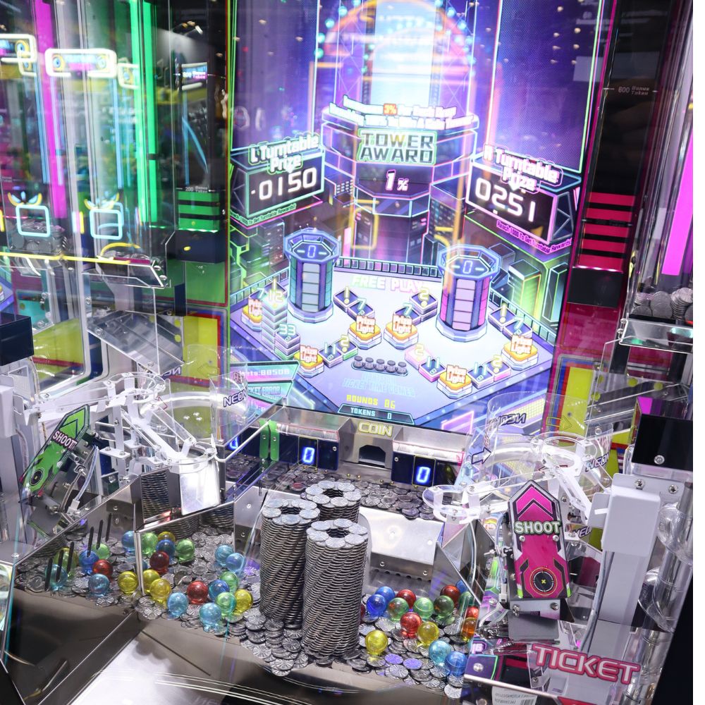 UNIS Neon Tower Twin - A Modern Twist on the Coin Pusher