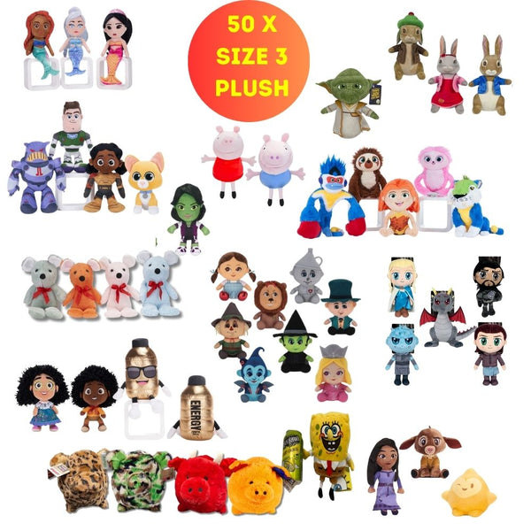 Assorted Prize Plush Mix - Size 3 - Assorted Licensed Prize Plush Toys (x50)