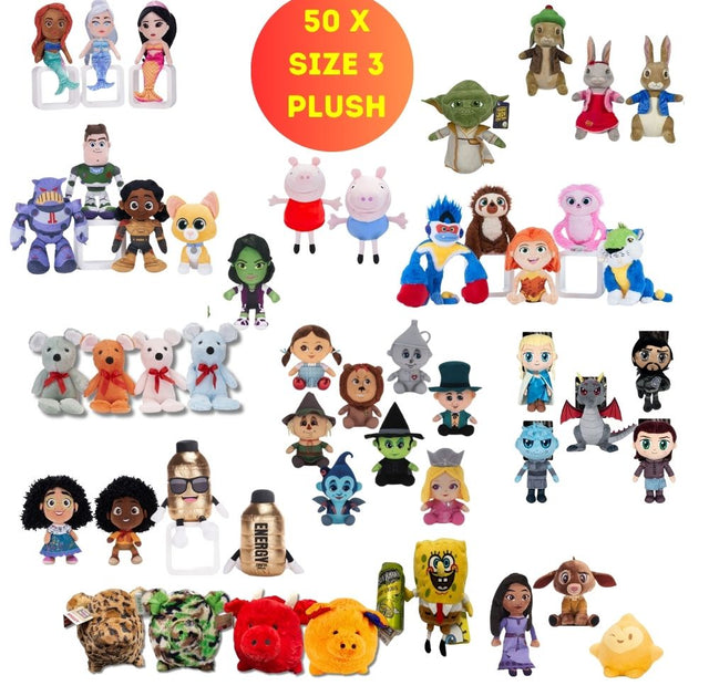 Assorted Prize Plush Mix - Size 3 - Assorted Licensed Prize Plush Toys (x50)