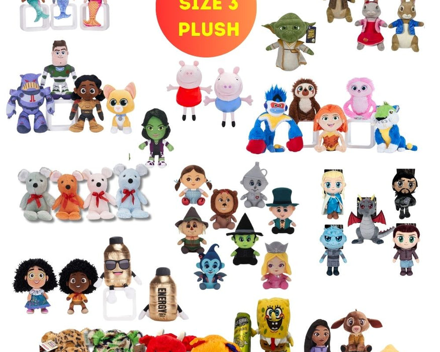 Assorted Prize Plush Mix - Size 3 - Assorted Licensed Prize Plush Toys (x50)