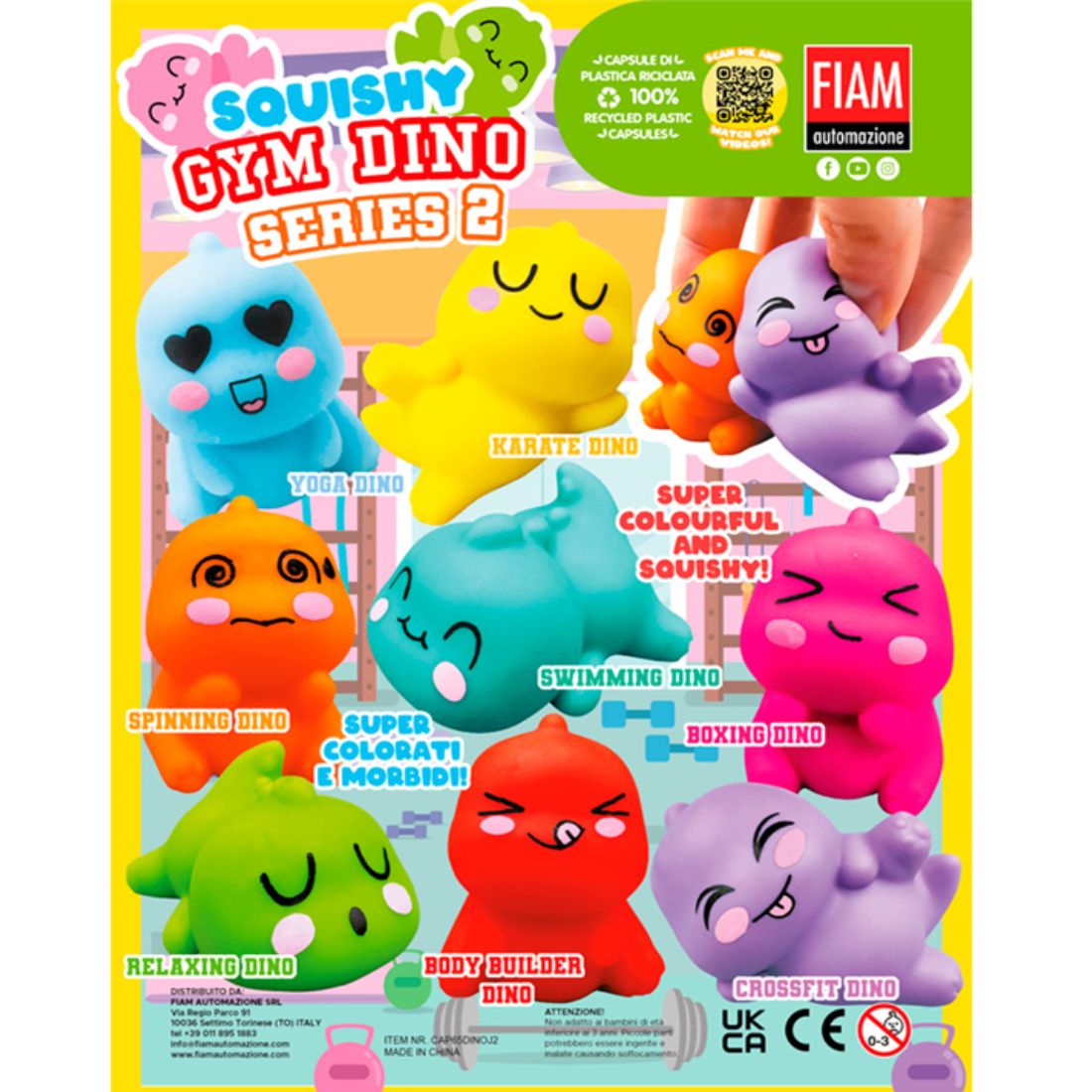 Squishy Gym Dino in 65mm novelty vending capsules.&nbsp;