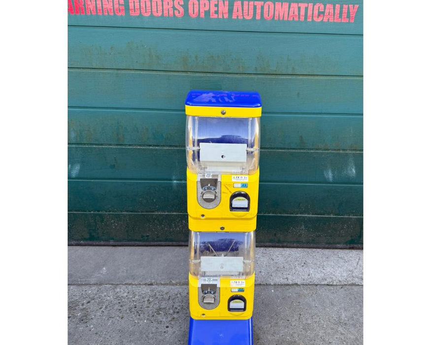 Used Tomy Gacha 2 Head Capsule Vending Machine Blue /Yellow