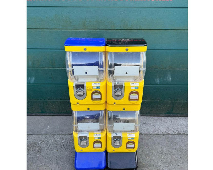 Used Tomy Gacha 4 Head Capsule Vending Machine Yellow / Blue / Black