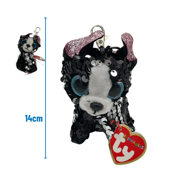 Ty Porsha Black Sequin Dog Plush Key Clip 