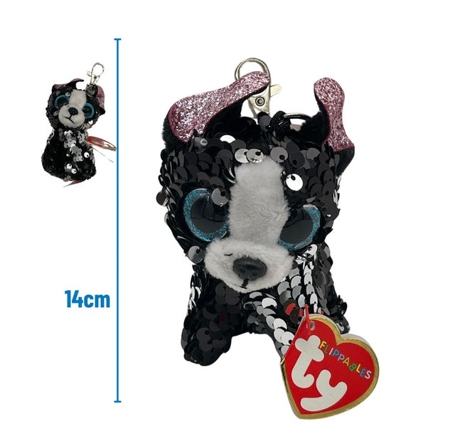 Ty Porsha Black Sequin Dog Plush Key Clip 