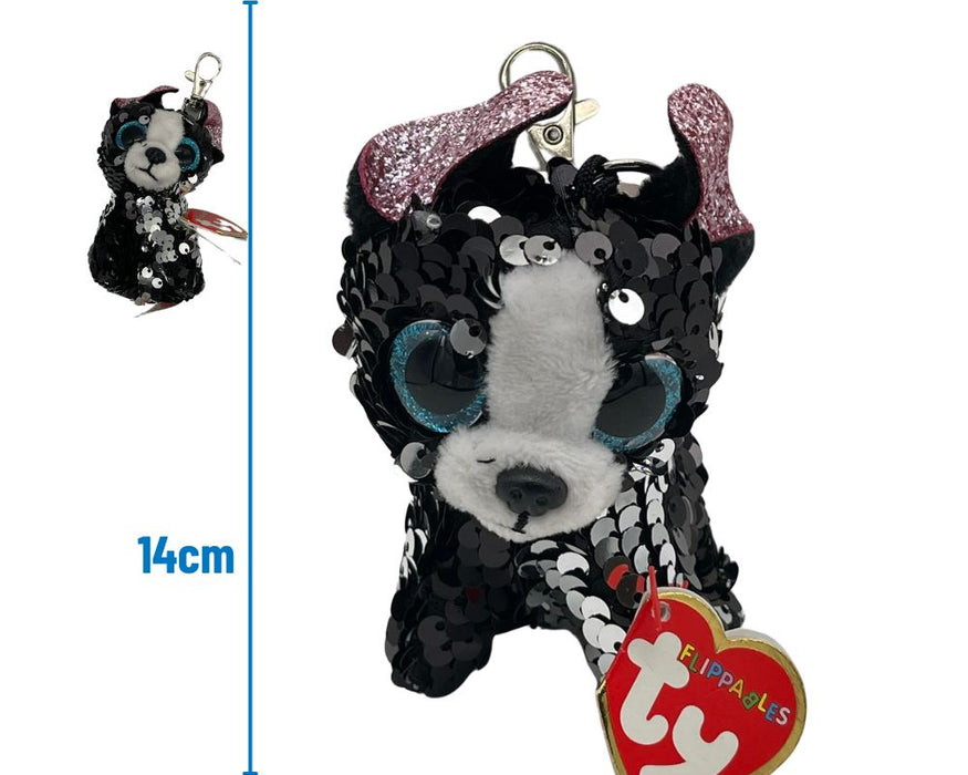 Ty Porsha Black Sequin Dog Plush Key Clip 