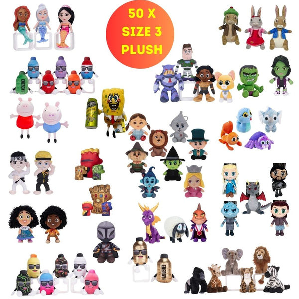 Assorted Prize Plush Mix - Size 3 - Assorted Licensed Prize Plush Toys (x50)