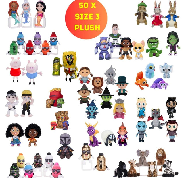 Assorted Prize Plush Mix - Size 3 - Assorted Licensed Prize Plush Toys (x50)