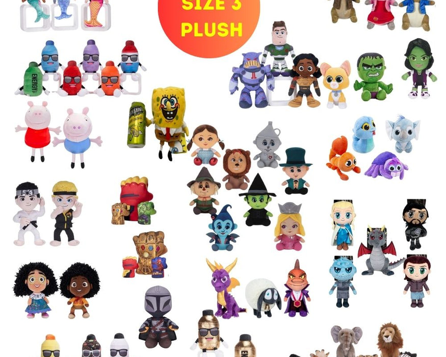 Assorted Prize Plush Mix - Size 3 - Assorted Licensed Prize Plush Toys (x50)