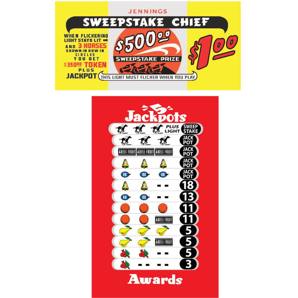 Jennings Sweepstake Chief Artwork Plexi Panel Set Variant Arcade Recreation