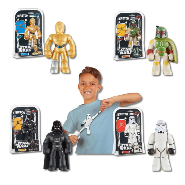 6 Star Wars Stretch mini figures from Stretch Armstrong  4 characters Darth Vader, C-3PO, Boba Fett and Stormtrooper.