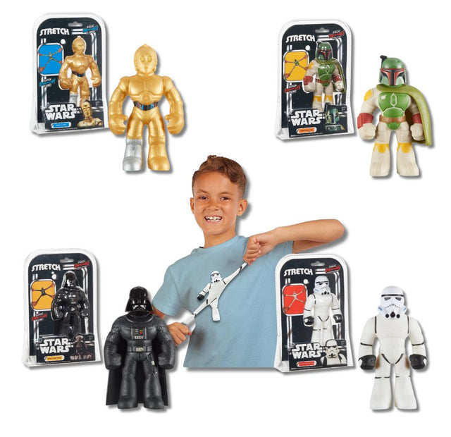 6 Star Wars Stretch mini figures from Stretch Armstrong  4 characters Darth Vader, C-3PO, Boba Fett and Stormtrooper.