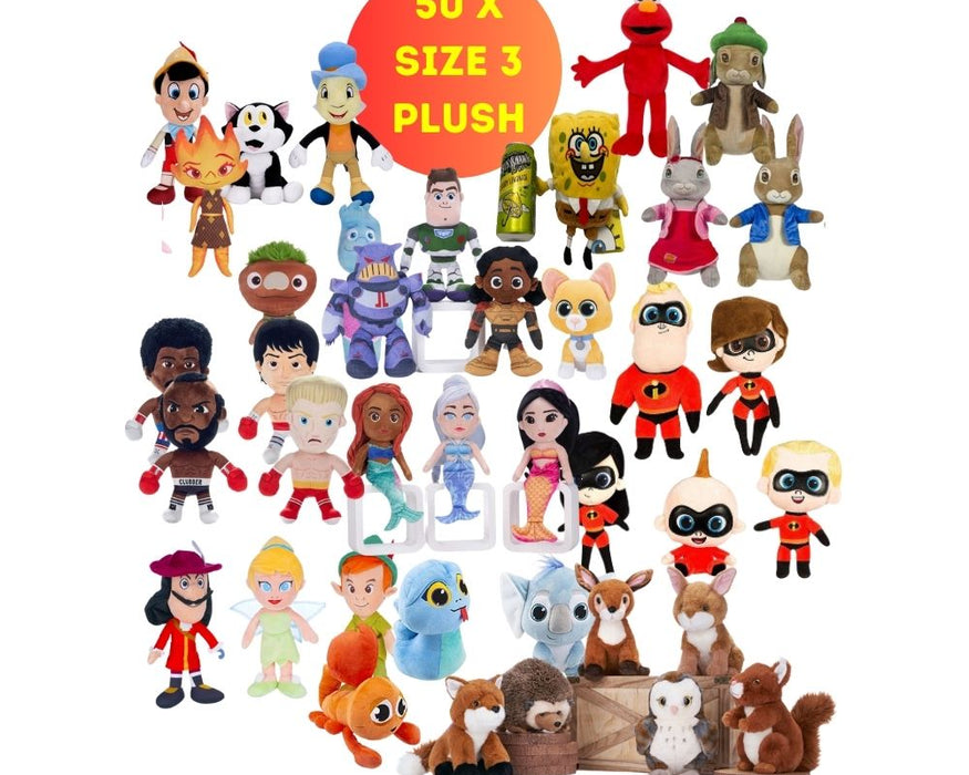Assorted Prize Plush Mix - Size 3 - Assorted Licensed Prize Plush Toys (x50)