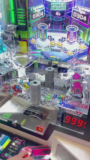 UNIS Neon Tower Twin - A Modern Twist on the Coin Pusher