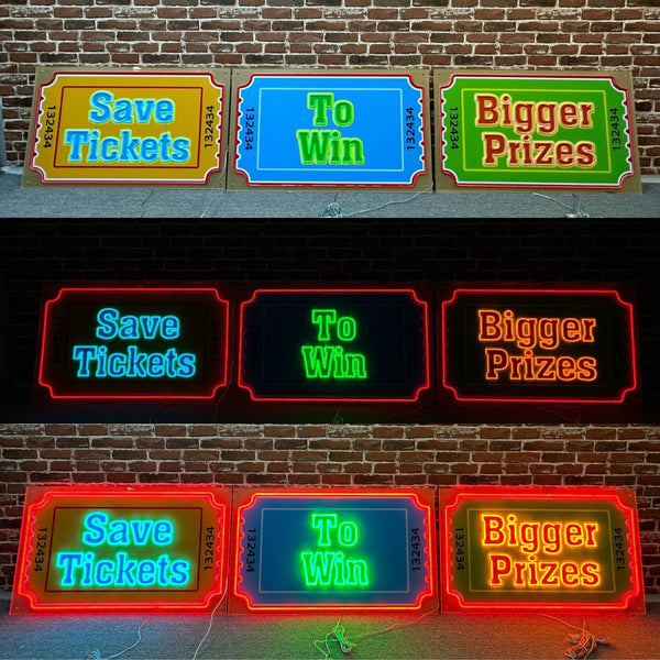 Neon Style LED Sign - Save Tickets To Win Bigger Prizes 300cm x 60cm WOW Factor