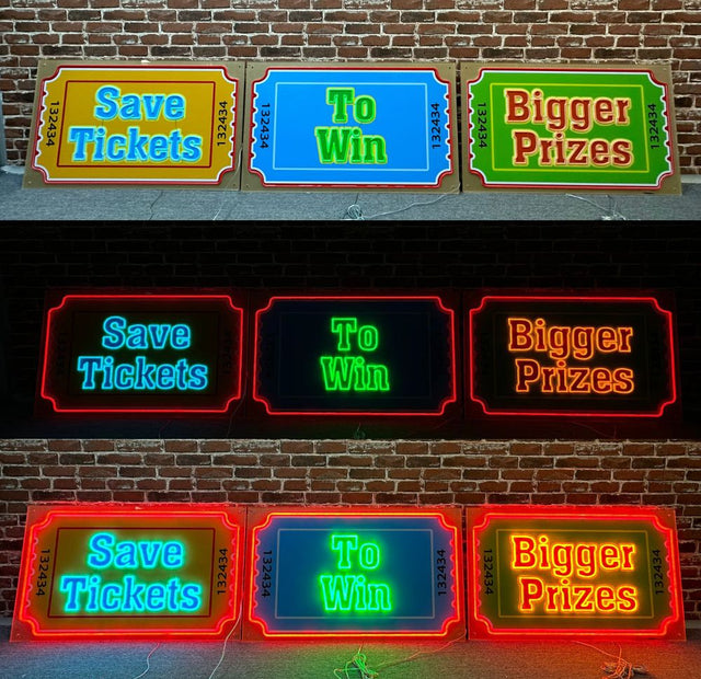 Neon Style LED Sign - Save Tickets To Win Bigger Prizes 300cm x 60cm WOW Factor