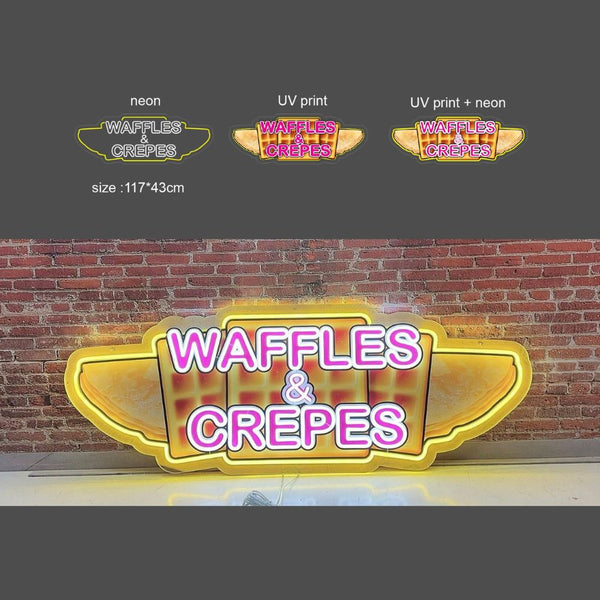 Neon Style LED Sign - Waffles & Crepes Design 117cm x 43cm WOW Factor