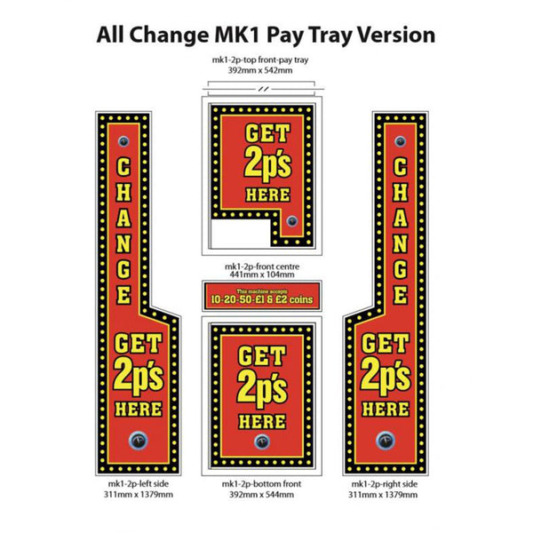 All Change Leeds Mk1 Changer (Pay Tray Version) Replacement Artwork Kit - 2p / 10p / £1 Versions - Maxx Grab