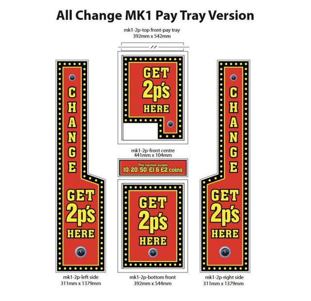 All Change Leeds Mk1 Changer (Pay Tray Version) Replacement Artwork Kit - 2p / 10p / £1 Versions - Maxx Grab