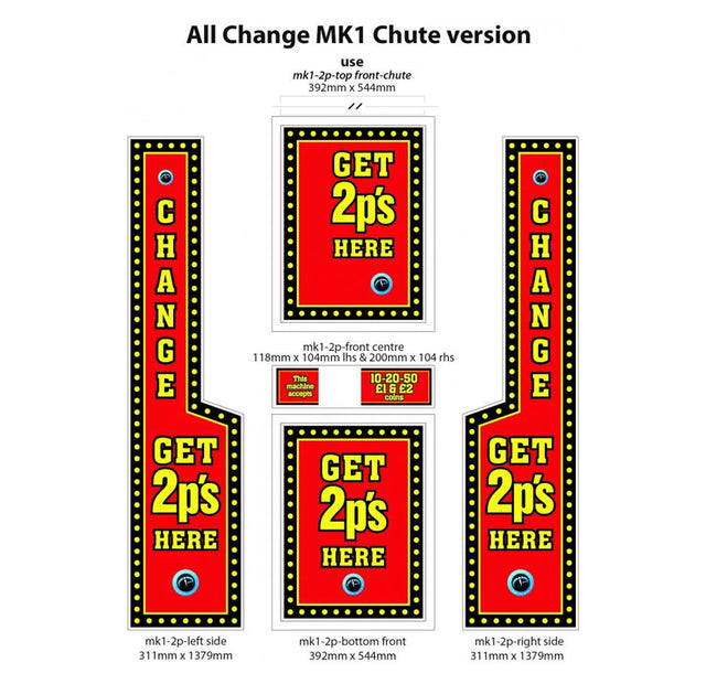 All Change Leeds Mk1 Changer Replacement Artwork Kit - 2p / 10p / £1 Versions - Maxx Grab