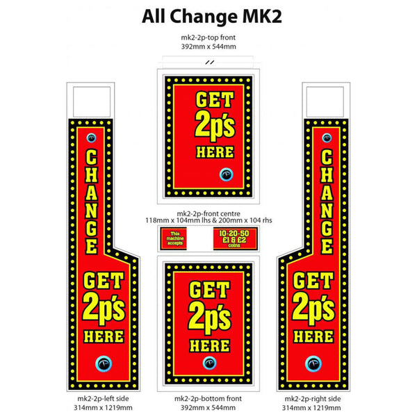 All Change Leeds Mk2 Changer Replacement Artwork Kit - 2p / 10p / £1 Versions - Maxx Grab