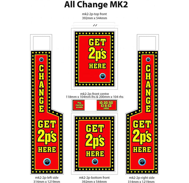 All Change Leeds Mk2 Changer Replacement Artwork Kit - 2p / 10p / £1 Versions - Maxx Grab