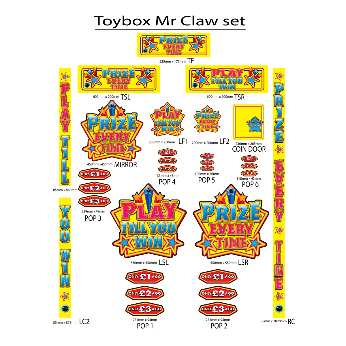 Elaut Toy Box / Mr Claw Crane - Replacement Artwork Decal Set - Maxx Grab